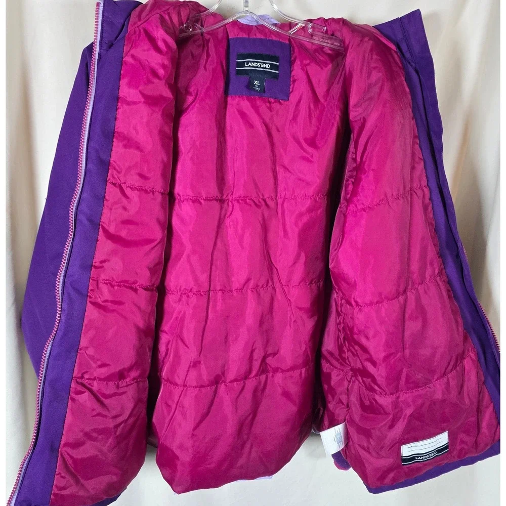 Lands End Kids Girls Purple‎ Light Purple Star Ski Jacket Hooded Zip Up XL